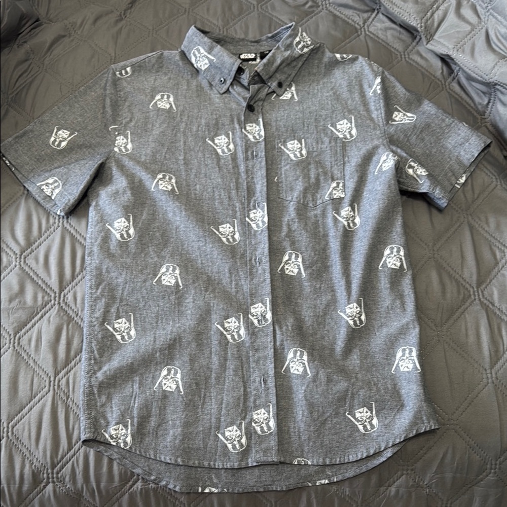 Star Wars Gray Casual Button Down Shirt with Playful Print